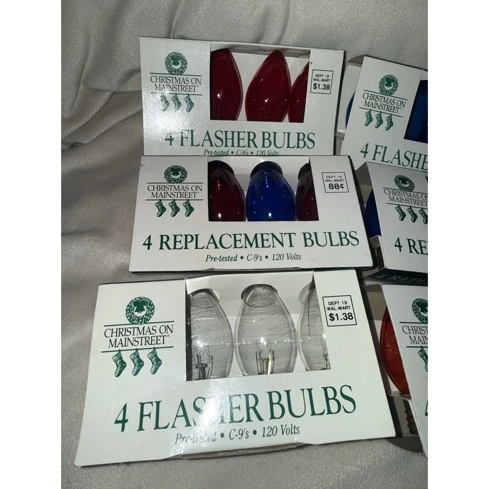 Vtg Lot Of 6 Christmas On Main St Christmas Light Bulbs‎ C9 4 Pack Blue 120 Volt